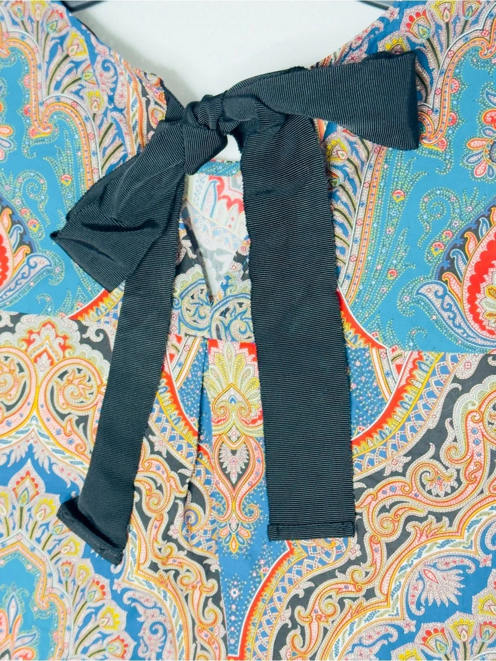 J.Crew Factory Paisley Print Sleeveless Blouse XS Blue Bow Tie Neck Top